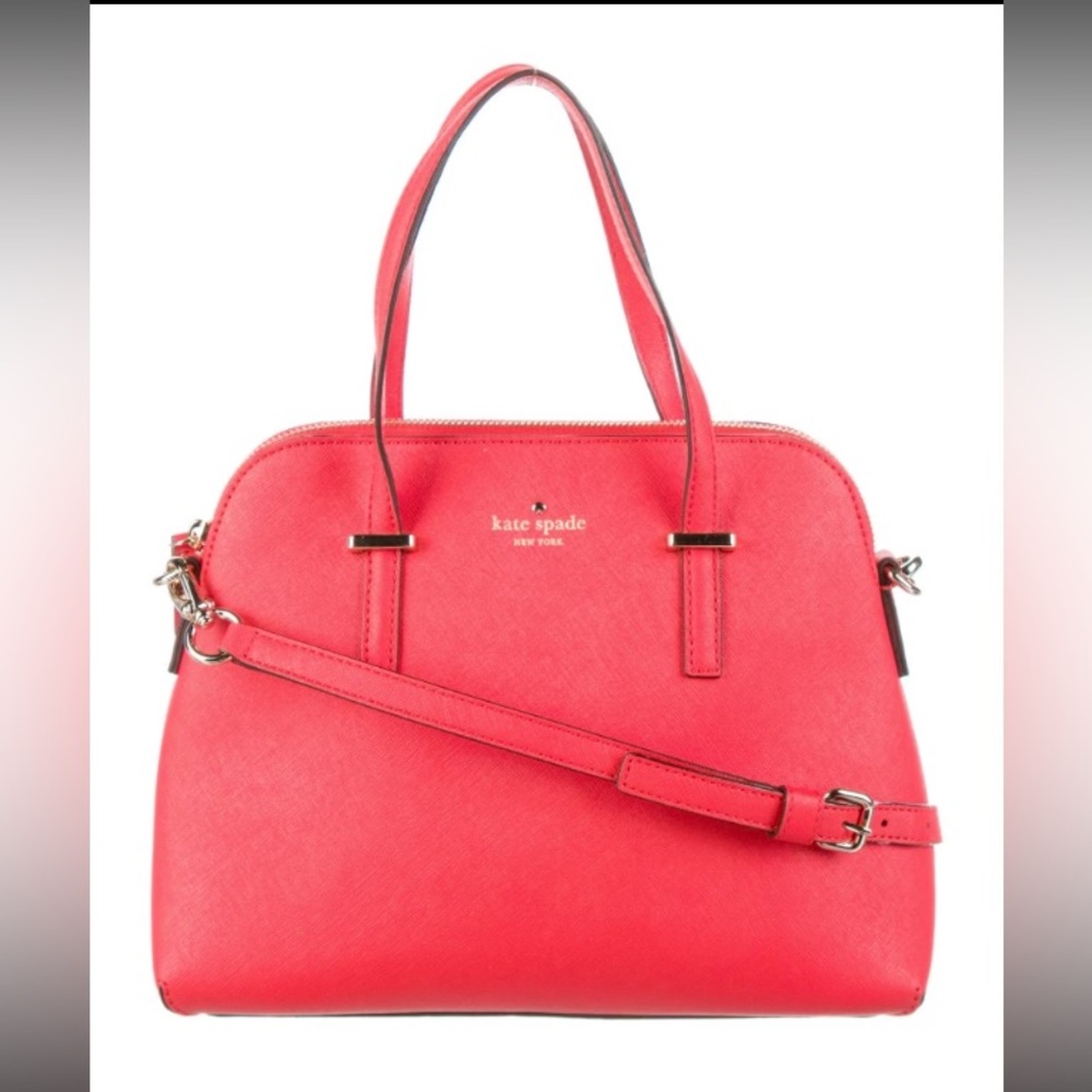 Kate Spade Sz 12.5 X 8 Red leather shoulder crossbody bag New York Cedar street
